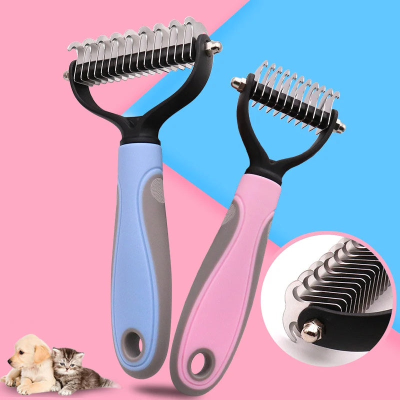 Double-Sided Pet Fur Knot Cutter & Grooming Brush