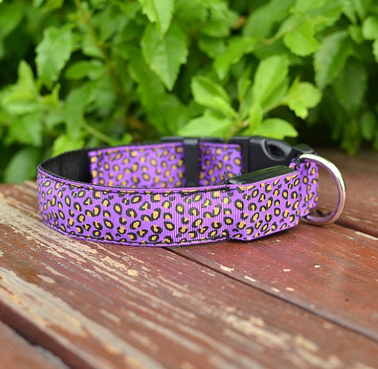 LED Adjustable Leopard Print Dog Collar