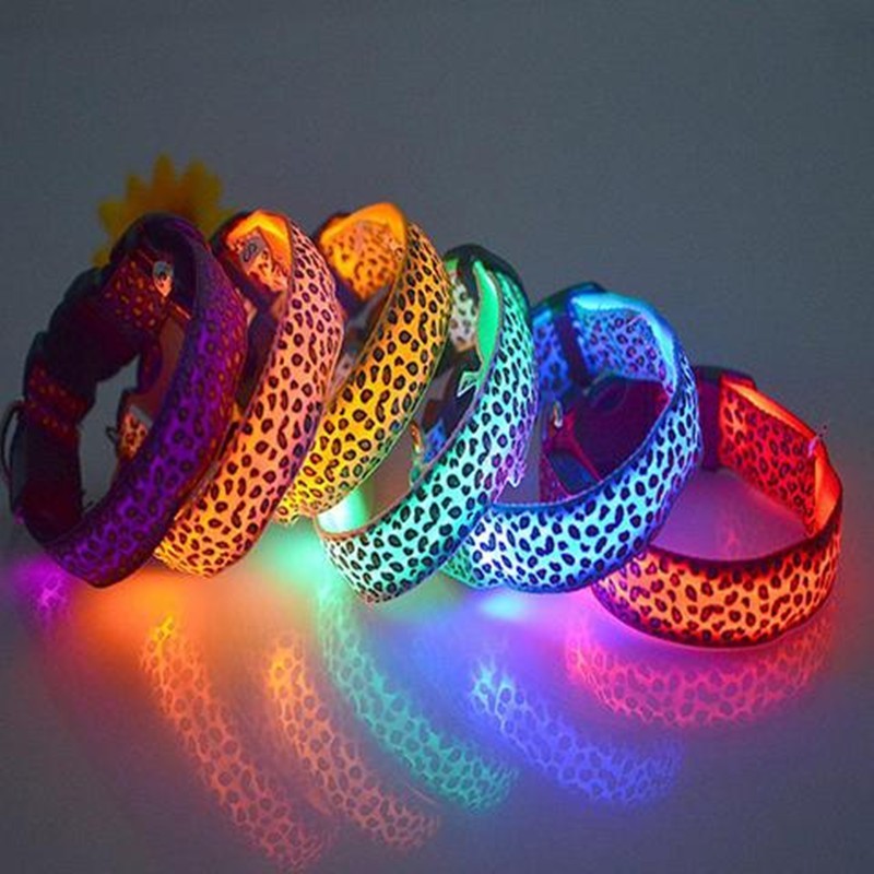 LED Adjustable Leopard Print Dog Collar