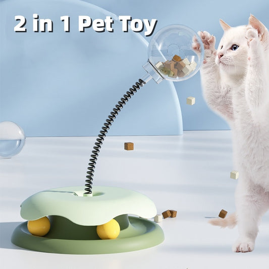 2-in-1 Cat Food Leakage & Turntable Toy