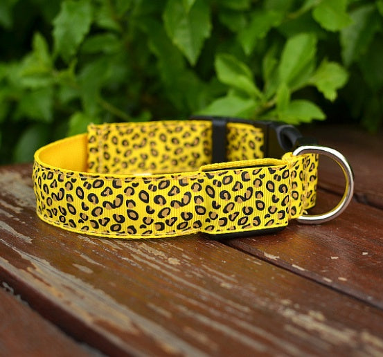 LED Adjustable Leopard Print Dog Collar