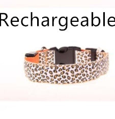 LED Adjustable Leopard Print Dog Collar