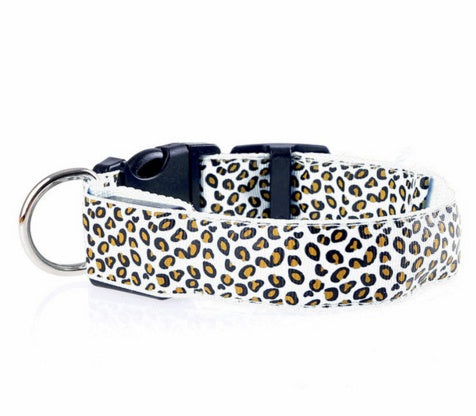 LED Adjustable Leopard Print Dog Collar