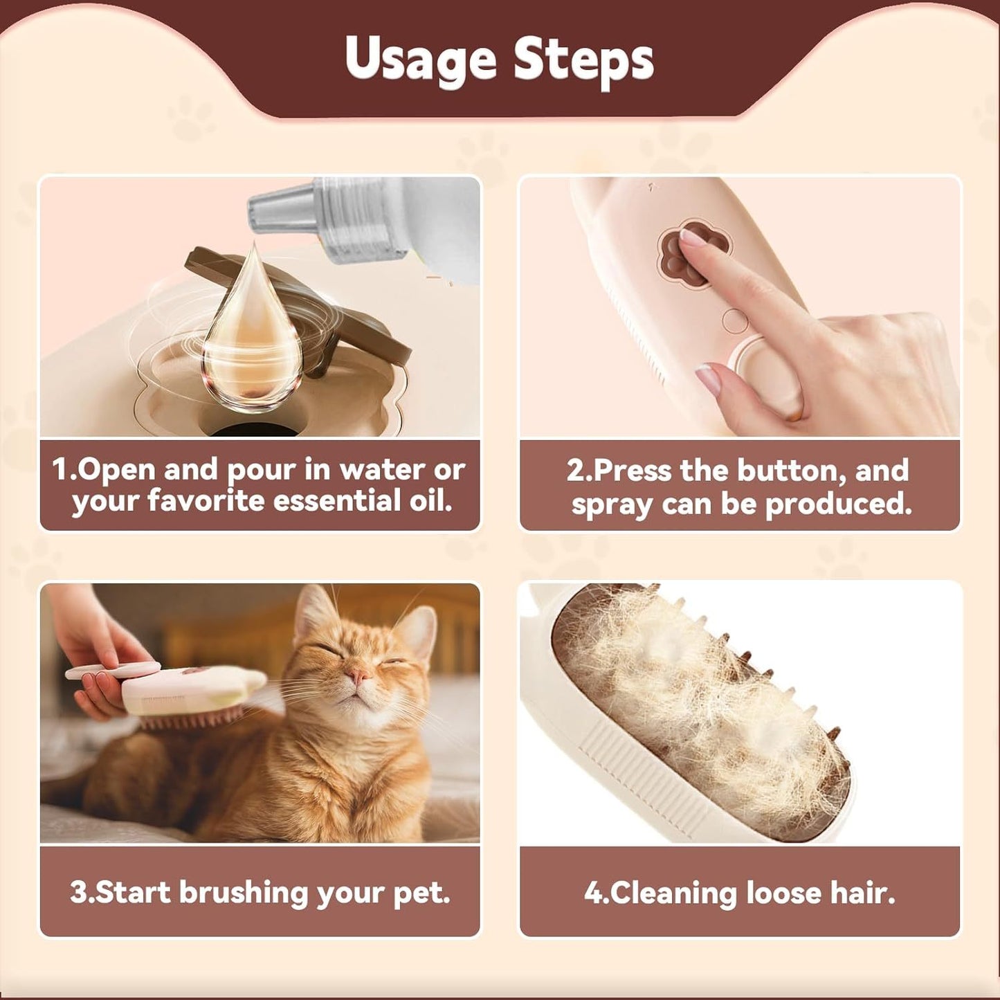 3-in-1 Pet Steam Brush for Shedding