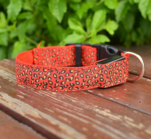 LED Adjustable Leopard Print Dog Collar