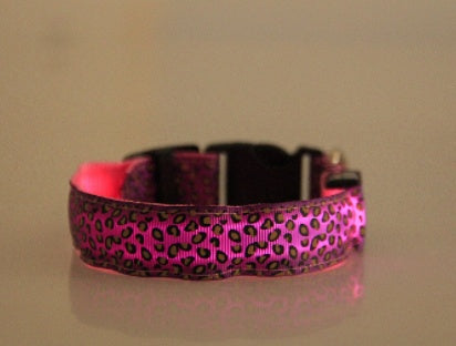 LED Adjustable Leopard Print Dog Collar