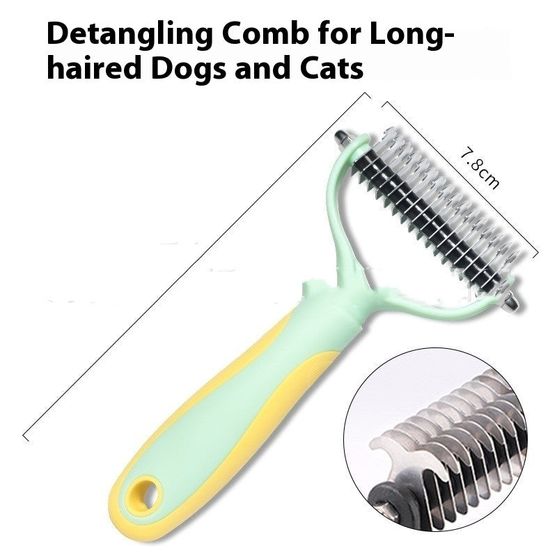 Double-Sided Pet Fur Knot Cutter & Grooming Brush