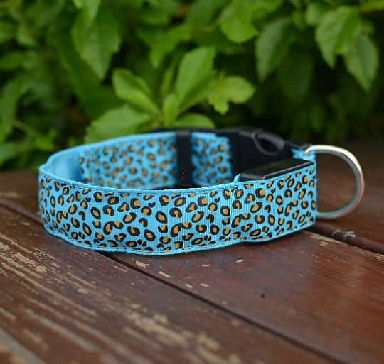 LED Adjustable Leopard Print Dog Collar