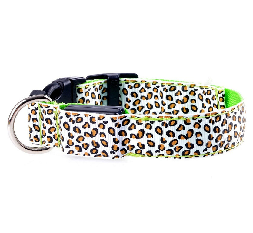 LED Adjustable Leopard Print Dog Collar