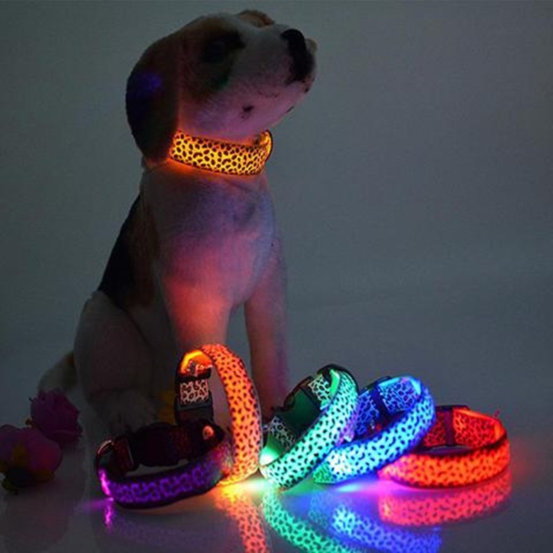 LED Adjustable Leopard Print Dog Collar