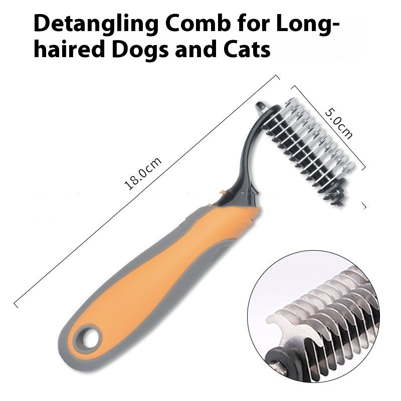 Double-Sided Pet Fur Knot Cutter & Grooming Brush