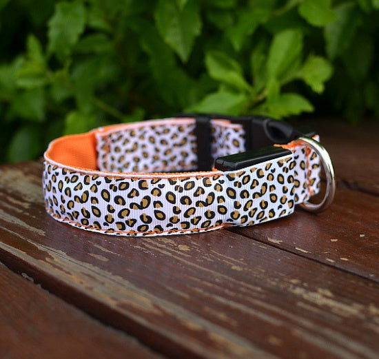 LED Adjustable Leopard Print Dog Collar