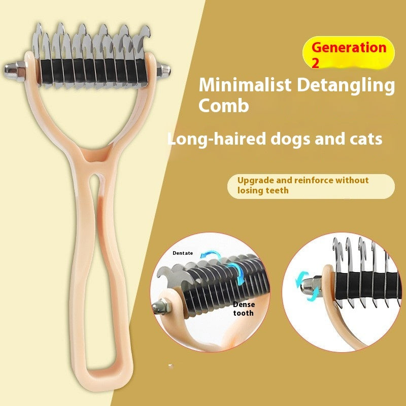 Double-Sided Pet Fur Knot Cutter & Grooming Brush