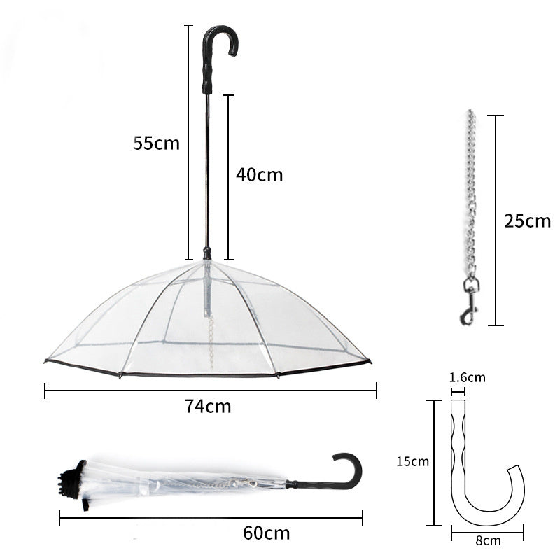 Transparent Dog Umbrella with Removable Traction Chain