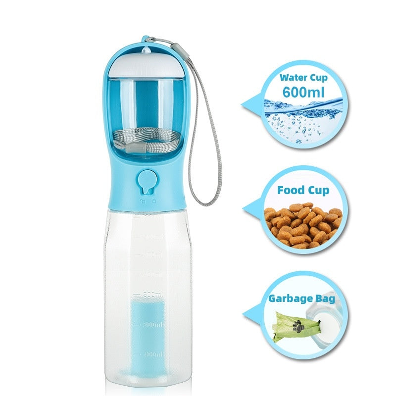 3-in-1 Portable Pet Water Bottle, Food Feeder & Poop Dispenser