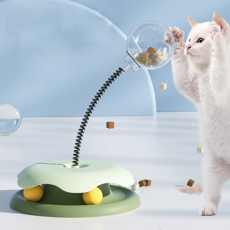 2-in-1 Cat Food Leakage & Turntable Toy