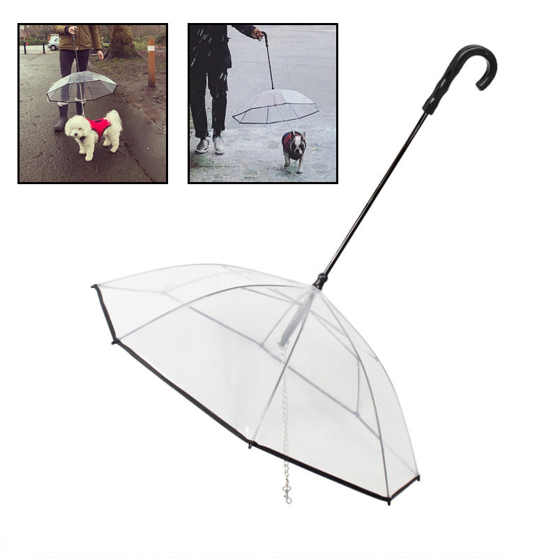 Transparent Dog Umbrella with Removable Traction Chain